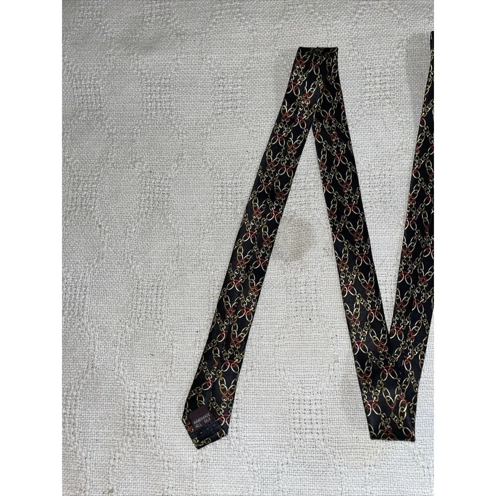 Ashford & Brooks Men’s Dress Tie Size 57” 3.75” Black Chain Motif Silk Business